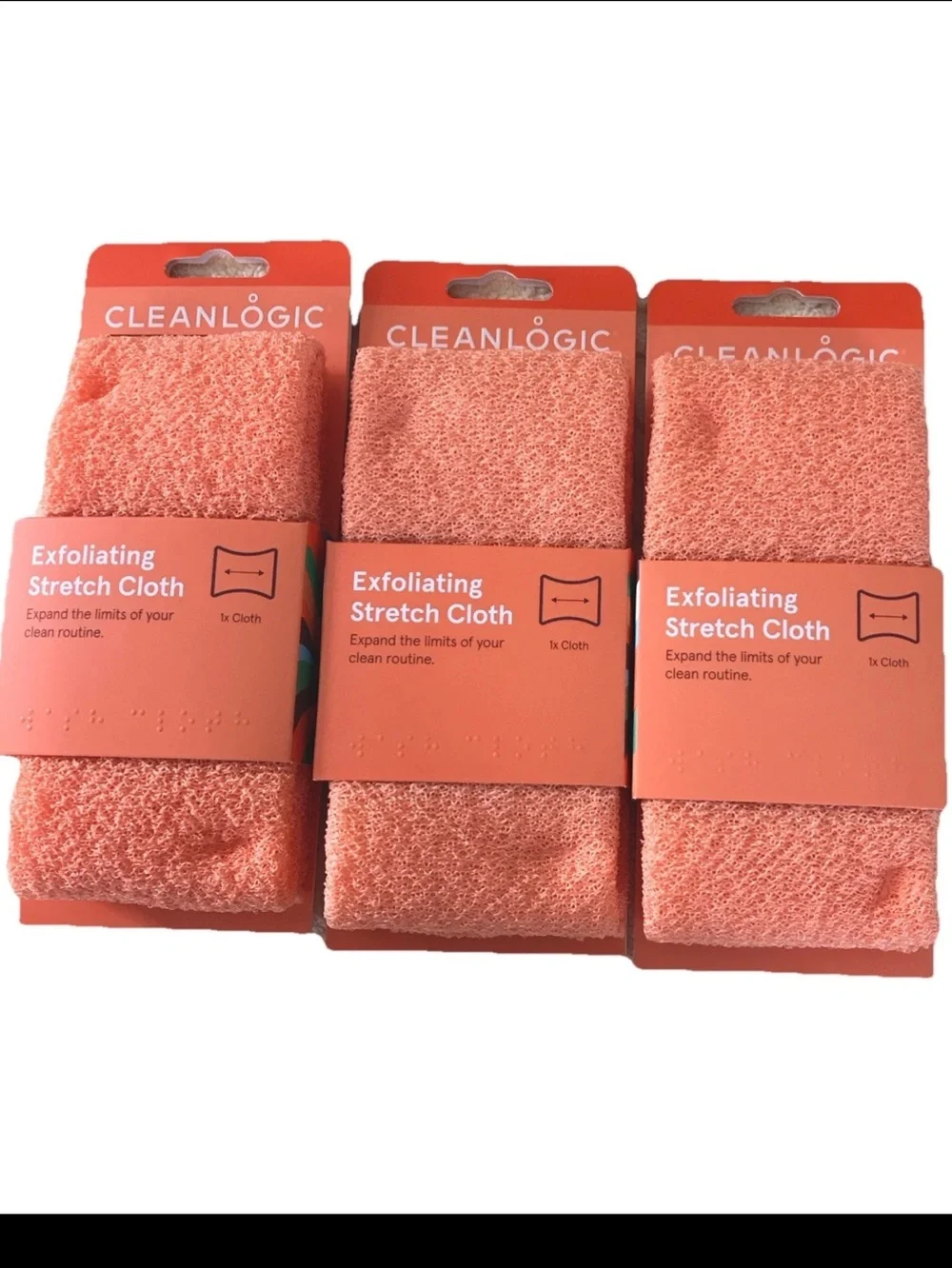 Cleanlogic Exfoliating Stretch Cloths - Orange & Green- 3 Pack